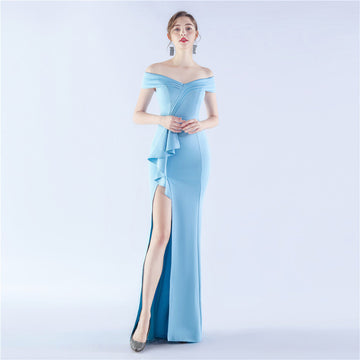 Classic Satin Off Shoulder Long Evening Dress ¨C Elegant & Timeless